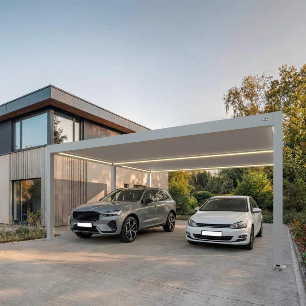 Freistehender Doppelcarport aus Aluminium 6x6 in Weiß RAL 9010