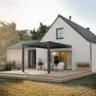 Bioklimatische Pergola 3x4m in Anthrazit, Wandmontage. Moderne Aluminium Terrassenüberdachung mit verstellbarem Lamellendach für optimalen Wetterschutz.
